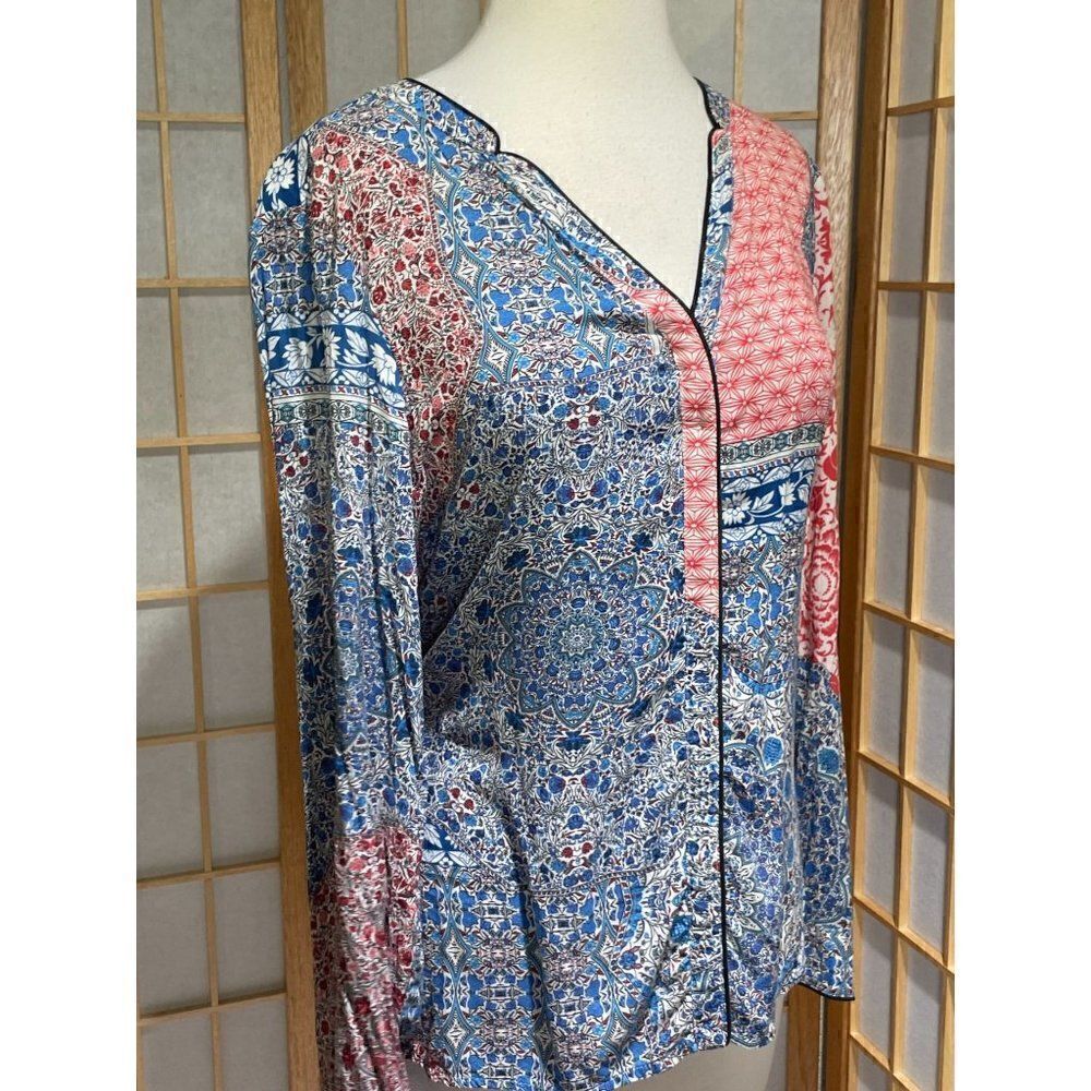 Sanctuary Sm Boho Patchwork Print Hi Low Blouse